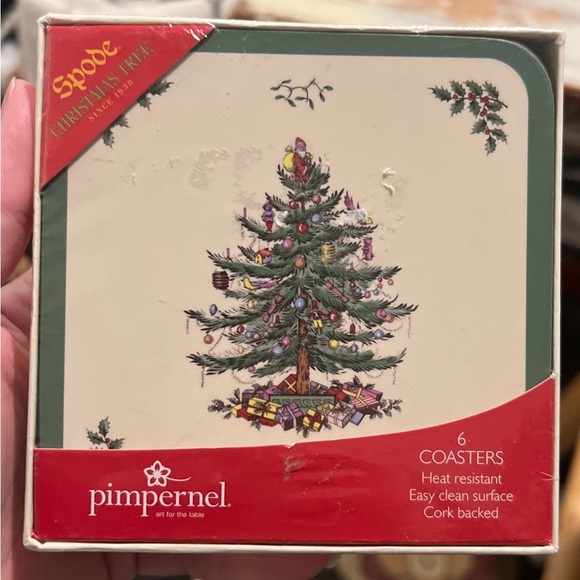 New 6 Spode Christmas Tree Coasters Set Pimpernel Heat Resistant Square SEALED - Picture 1 of 11